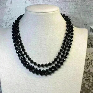 Black Glass Single Strand Faceted Necklace